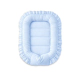 Cosulet bebelus, MimiNu, Pentru dormit, Baby Nest 55 x 75 cm, Cu Volanase, Husa 100% bumbac, Din bumbac certificat Oeko Tex Standard 100, Colectia Royal, Blue
