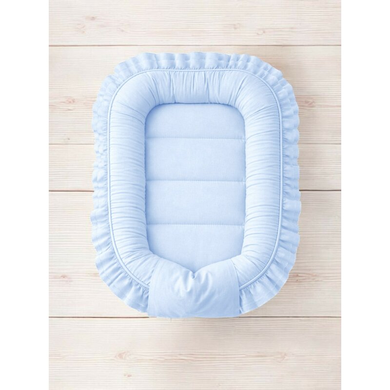 Cosulet bebelus, MimiNu, Pentru dormit, Baby Nest 55 x 75 cm, Cu Volanase, Husa 100% bumbac, Din bumbac certificat Oeko Tex Standard 100, Colectia Royal, Blue