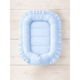 Cosulet bebelus, MimiNu, Pentru dormit, Baby Nest 55 x 75 cm, Cu Volanase, Husa 100% bumbac, Din bumbac certificat Oeko Tex Standard 100, Colectia Royal, Blue