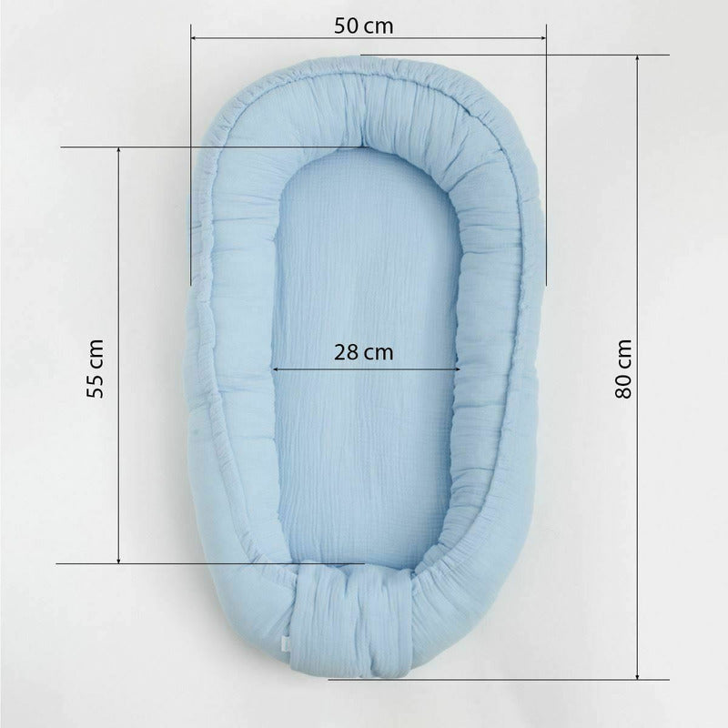 Cosulet bebelus, New Baby, Pentru dormit, Baby Nest 80 x 50 cm, Din muselina, Din materiale certificate Oeko Tex Standard 100, White - gogobaby.ro