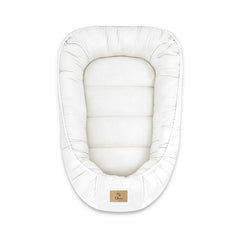 Cosulet bebelus, Qmini, Pentru dormit, Baby Nest 55 x 75 cm, Husa 100% muselina dubla, Material certificat Oeko Tex Standard 100, Cream