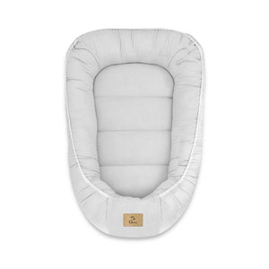 Cosulet bebelus, Qmini, Pentru dormit, Baby Nest 55 x 75 cm, Husa 100% muselina dubla, Material certificat Oeko Tex Standard 100, Gray