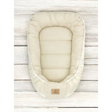Cosulet bebelus, Qmini, Pentru dormit, Baby Nest 55 x 75 cm, Husa 100% muselina dubla, Material certificat Oeko Tex Standard 100, Warm beige