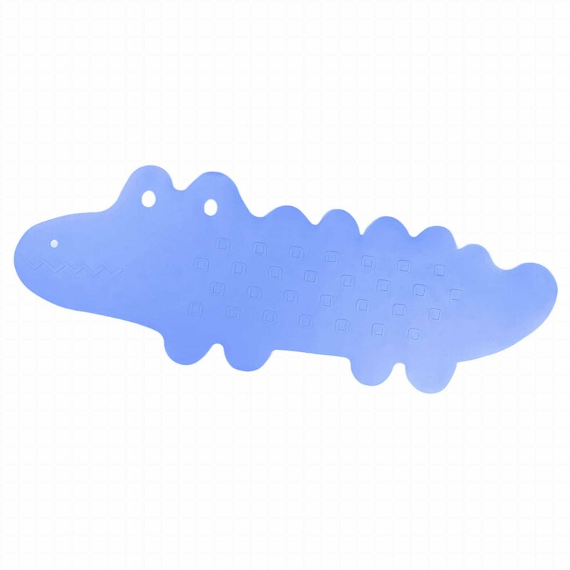 Covoras de baie, Bocioland, Antiderapant, Cu ventuze, Silicon, 33 x 90 cm, Crocodile Blue