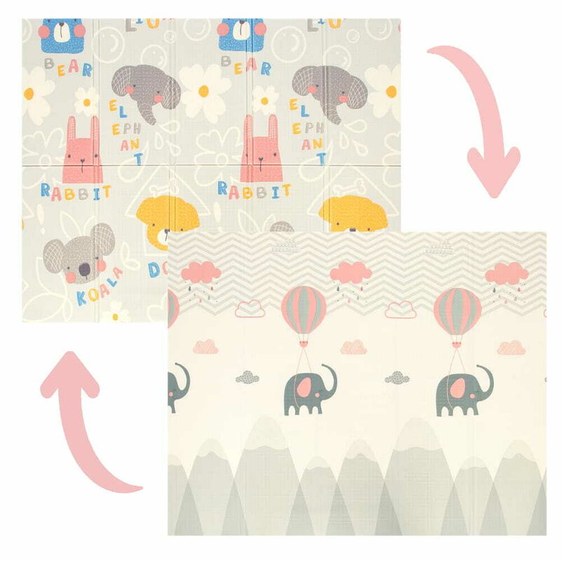Covoras de joaca, Bocioland, Grey Elephant, Pliabil, Protectie impotriva loviturilor, Dimensiune mare, 180 x 150 cm, Cu Imprimeu pe ambele parti, Potrivit pentru utlizare atat in interior, cat si in exterior