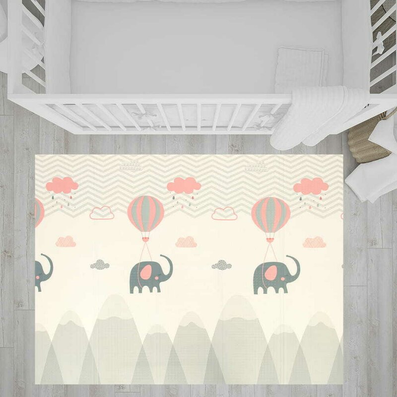 Covoras de joaca, Bocioland, Grey Elephant, Pliabil, Protectie impotriva loviturilor, Dimensiune mare, 180 x 150 cm, Cu Imprimeu pe ambele parti, Potrivit pentru utlizare atat in interior, cat si in exterior