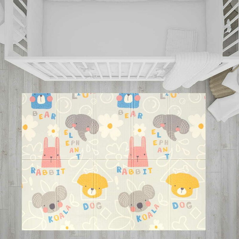 Covoras de joaca, Bocioland, Grey Elephant, Pliabil, Protectie impotriva loviturilor, Dimensiune mare, 180 x 150 cm, Cu Imprimeu pe ambele parti, Potrivit pentru utlizare atat in interior, cat si in exterior