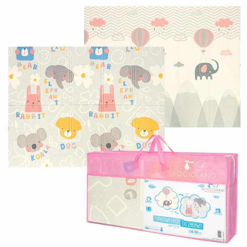 Covoras de joaca, Bocioland, Grey Elephant, Pliabil, Protectie impotriva loviturilor, Dimensiune mare, 180 x 150 cm, Cu Imprimeu pe ambele parti, Potrivit pentru utlizare atat in interior, cat si in exterior