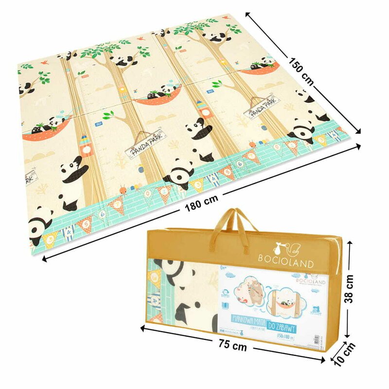 Covoras de joaca, Bocioland, Panda, Pliabil, Protectie impotriva loviturilor, Dimensiune mare, 180 x 150 cm, Cu Imprimeu pe ambele parti, Potrivit pentru utlizare atat in interior, cat si in exterior