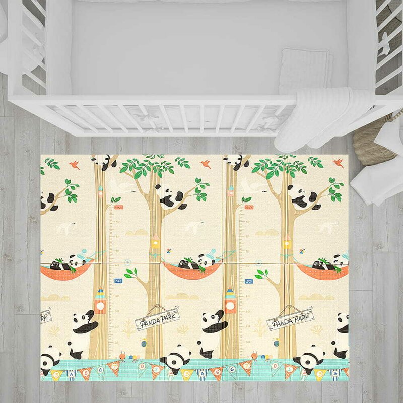 Covoras de joaca, Bocioland, Panda, Pliabil, Protectie impotriva loviturilor, Dimensiune mare, 180 x 150 cm, Cu Imprimeu pe ambele parti, Potrivit pentru utlizare atat in interior, cat si in exterior
