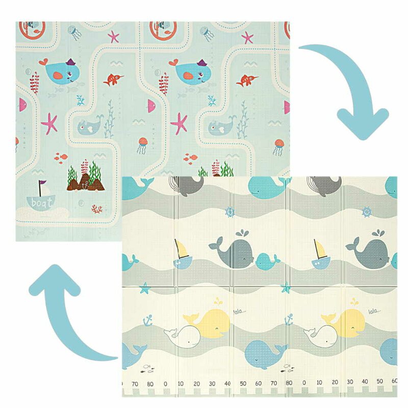 Covoras de joaca, Bocioland, Water City, Pliabil, Protectie impotriva loviturilor, Dimensiune mare, 180 x 150 cm, Cu Imprimeu pe ambele parti, Potrivit pentru utlizare atat in interior, cat si in exterior - gogobaby.ro