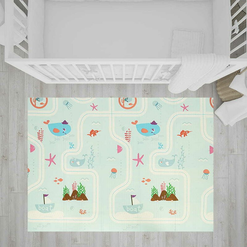 Covoras de joaca, Bocioland, Water City, Pliabil, Protectie impotriva loviturilor, Dimensiune mare, 180 x 150 cm, Cu Imprimeu pe ambele parti, Potrivit pentru utlizare atat in interior, cat si in exterior - gogobaby.ro