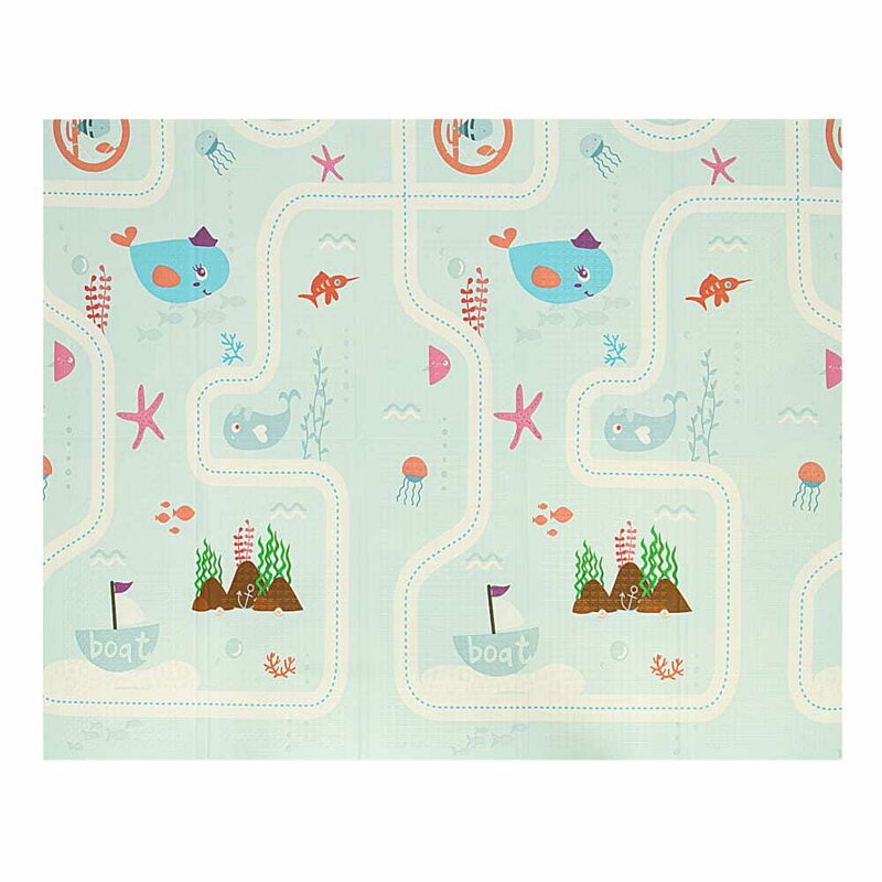 Covoras de joaca, Bocioland, Water City, Pliabil, Protectie impotriva loviturilor, Dimensiune mare, 180 x 150 cm, Cu Imprimeu pe ambele parti, Potrivit pentru utlizare atat in interior, cat si in exterior