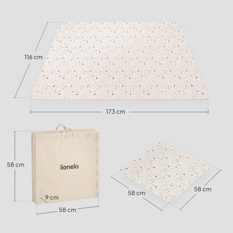 Covoras educativ, Lionelo, Yoka, Din spuma XPE non-toxica, Tip puzzle, 6 piese, Cu doua fete, Suprafata antiderapanta, 173x116 cm, Grosime 1.5 cm, Bej