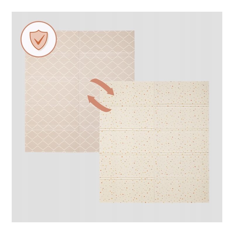 Covoras educativ, Lionelo, Zora, Din spuma XPE non-toxica, Cu doua fete, Suprafata antiderapanta, Dimensiune mare, 180x200 cm, Grosime 1.5 cm, Pliabil, Include geanta pentru transport, Bej