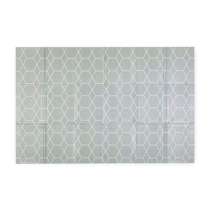 Covoras educativ, Petite&Mars, Campy L, Din spuma XPE non-toxica, Cu doua fete, Suprafata antiderapanta, 130x200 cm, Pliabil compact 40×32×21 cm, Model animalute si forme geometrice