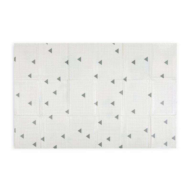 Covoras educativ, Petite&Mars, Campy L, Din spuma XPE non-toxica, Cu doua fete, Suprafata antiderapanta, 130x200 cm, Pliabil compact 40×32×21 cm, Model baloane si forme geometrice