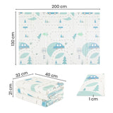 Covoras educativ, Petite&Mars, Campy L, Din spuma XPE non-toxica, Cu doua fete, Suprafata antiderapanta, 130x200 cm, Pliabil compact 40×32×21 cm, Model baloane si forme geometrice