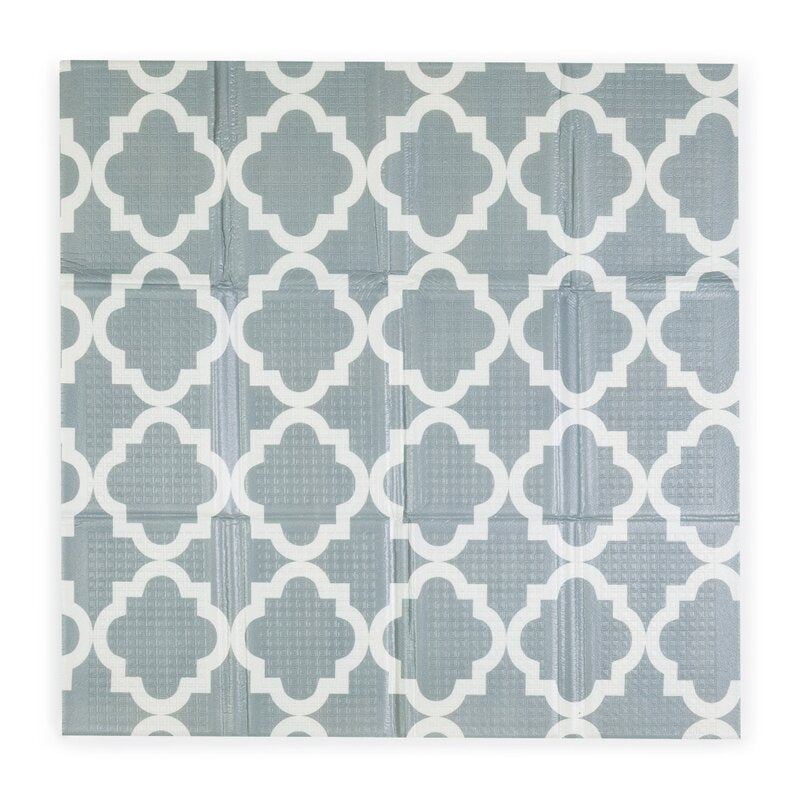 Covoras educativ, Petite&Mars, Campy S, Din spuma XPE non-toxica, Cu doua fete, Suprafata antiderapanta, 120x120 cm, Pliabil compact 40×30×13 cm, Model animalute si forme geometrice