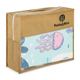 Covoras educativ, Petite&Mars, Campy S, Din spuma XPE non-toxica, Cu doua fete, Suprafata antiderapanta, 120x120 cm, Pliabil compact 40×30×13 cm, Model animalute si forme geometrice