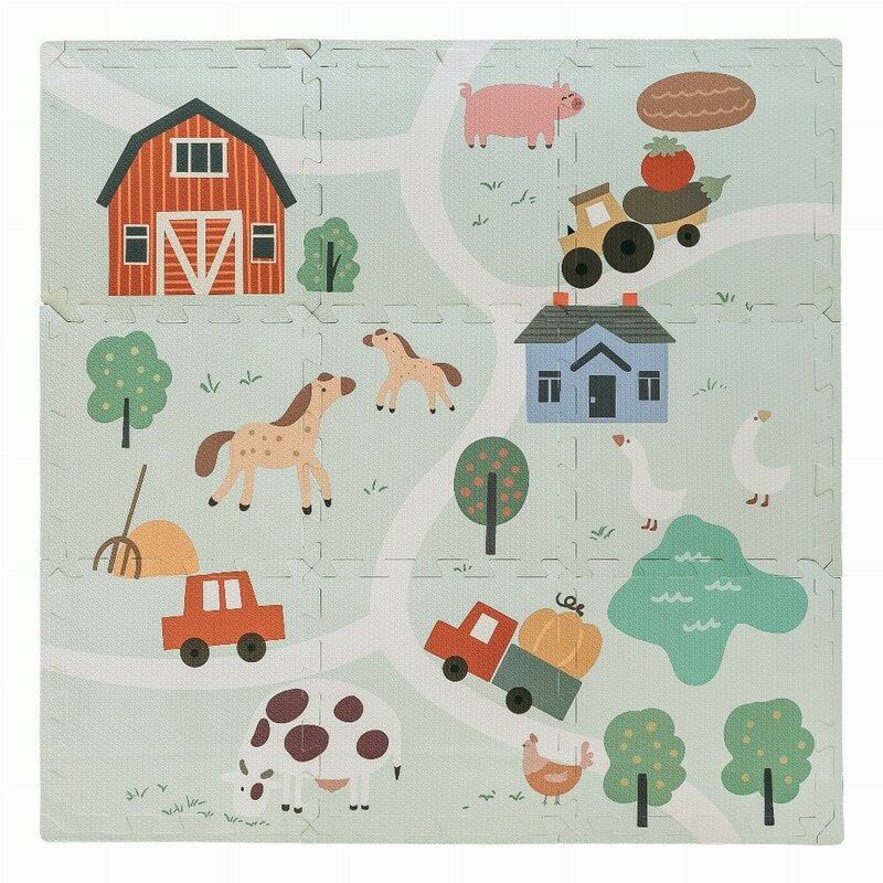 Covoras puzzle, Free2Play, Pentru copii, Din spuma, 91x91 cm, 9 bucati, 36 luni+, Farm