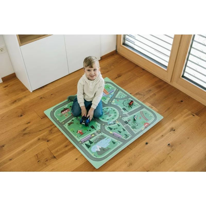 Covoras puzzle, Free2Play, Pentru copii, Din spuma, 91x91 cm, 9 bucati, 36 luni+, Road