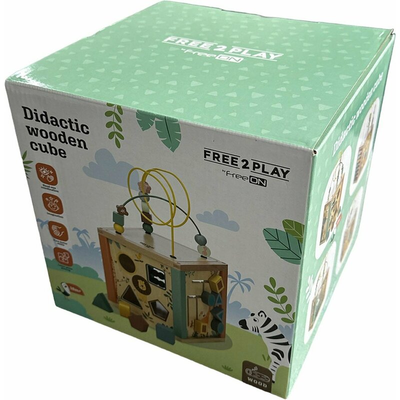 Cub mare de activitati, Free2Play, Safari, Pentru copii, Din lemn, Cu sortator de forme, Abac si alte activitati, Conform cu standardele europene EN71-1;2018, EN71-2:2020, EN71-3:2021 - gogobaby.ro