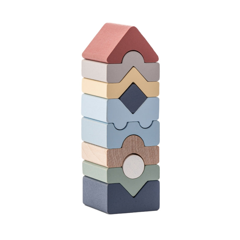 Jucarie din lemn Cubika, Set Constructii Turn - 10 piese - gogobaby.ro