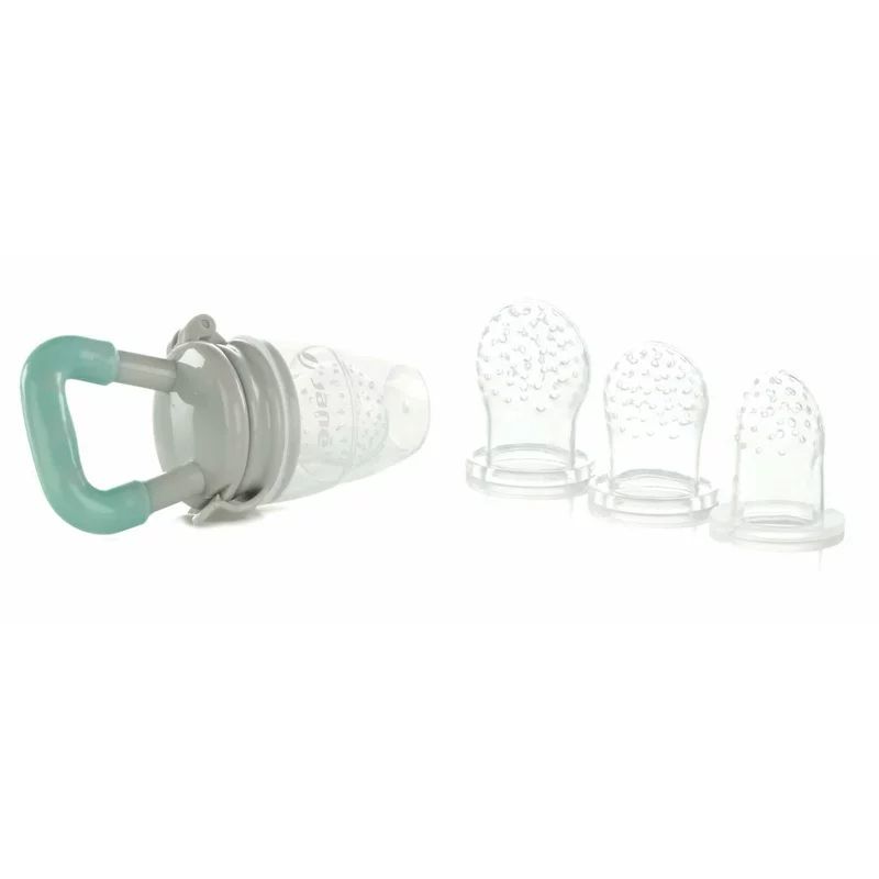 Dispozitiv de hranire, Jane, Pentru fructe si legume, Cu trei adaptoare din silicon, 6+ luni, Mint