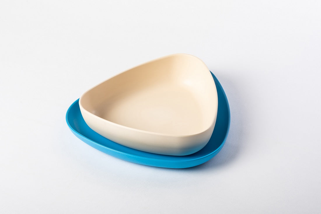 Set 2 farfurii, eKoala, BIOplastic, White/Blue - gogobaby.ro