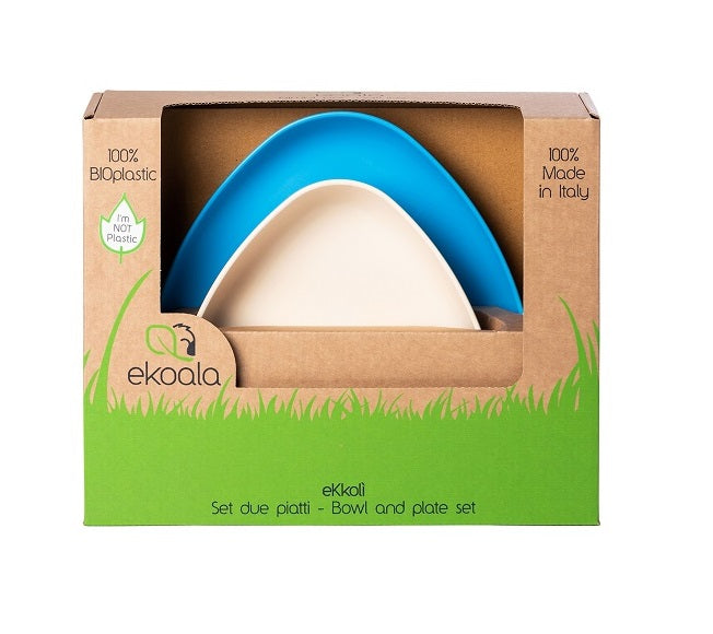 Set 2 farfurii, eKoala, BIOplastic, White/Blue - gogobaby.ro