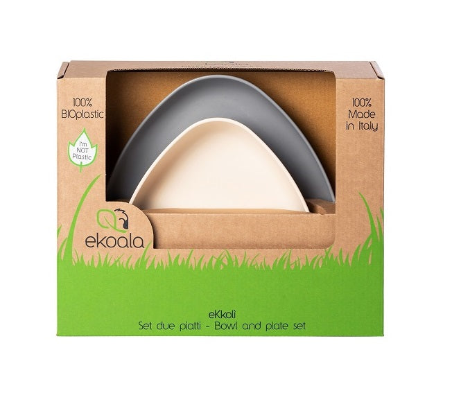 Set 2 farfurii, eKoala, BIOplastic, White/Grey - gogobaby.ro