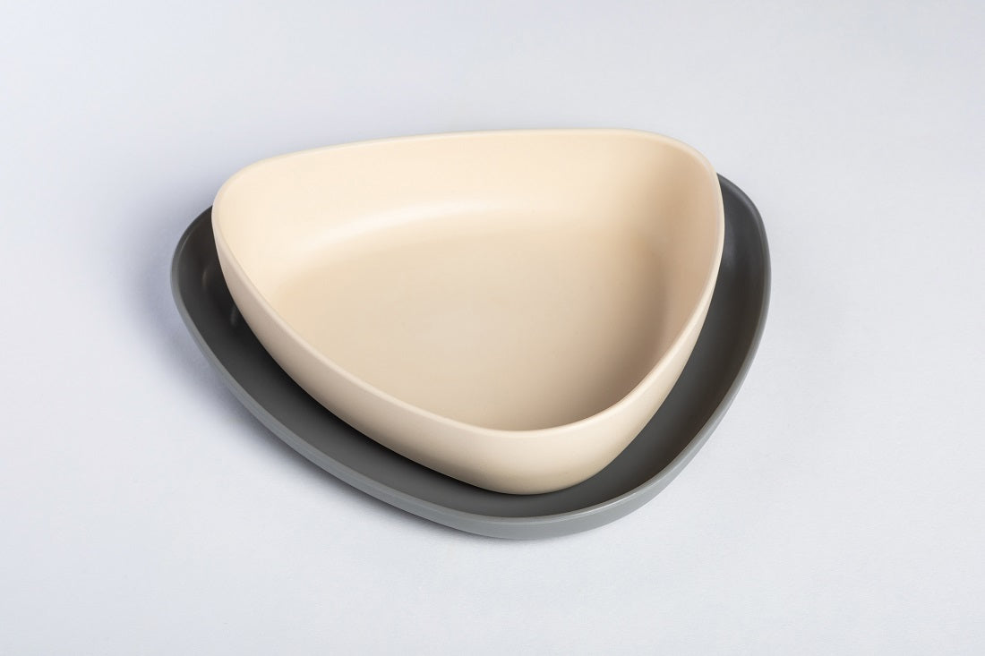 Set 2 farfurii, eKoala, BIOplastic, White/Grey - gogobaby.ro