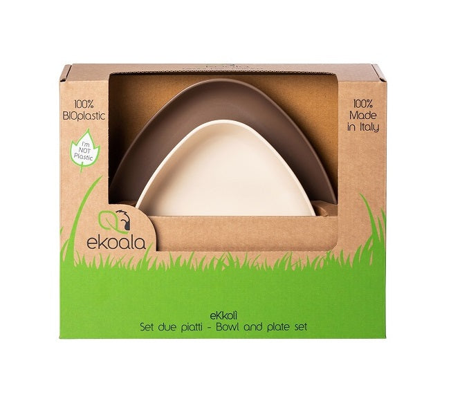 Set 2 farfurii, eKoala, BIOplastic, White/Brown - gogobaby.ro