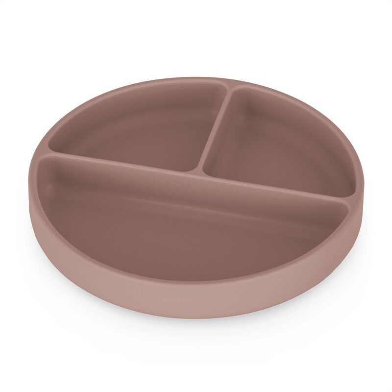 Farfurie compartimentata, Petite&Mars, Take&Match, Din silicon, Rotunda, Cu ventuza si 3 compartimente, Adecvata pentru masina de spalat vase si microunde, Nu absoarbe mirosuri, Fara BPA, 500 ml, 6 luni+, Velvet Latte, Maro pudrat