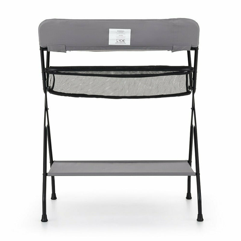 Masuta pentru infasat si schimbat scutece, Feedo, Multifunctionala, Pliabila, Cu raft pentru depozitare si compartiment lateral, Realizata din fier, panza si in, 80.5 x 67 x 102.5 cm, Gri