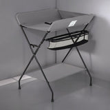 Masuta pentru infasat si schimbat scutece, Feedo, Multifunctionala, Pliabila, Cu raft pentru depozitare si compartiment lateral, Realizata din fier, panza si in, 80.5 x 67 x 102.5 cm, Gri