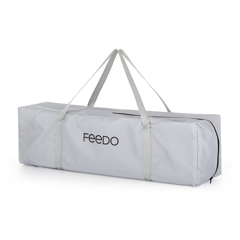 Patut de calatorie, Feedo, Pliabil, Cu geanta de transport inclusa, Cu intrare laterala si inchidere prin fermoar, Greutate maxima suportata 15 kg, 0-30 luni, Gri deschis - gogobaby.ro