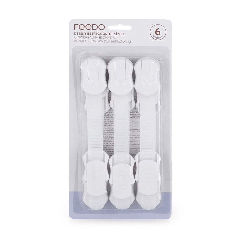 Set sisteme de siguranta, Feedo, Pentru mobilier, Universale, Cu lungime reglabila, 19 x 3.4 cm, Distanta 2-11 cm, 6 bucati, Alb - gogobaby.ro