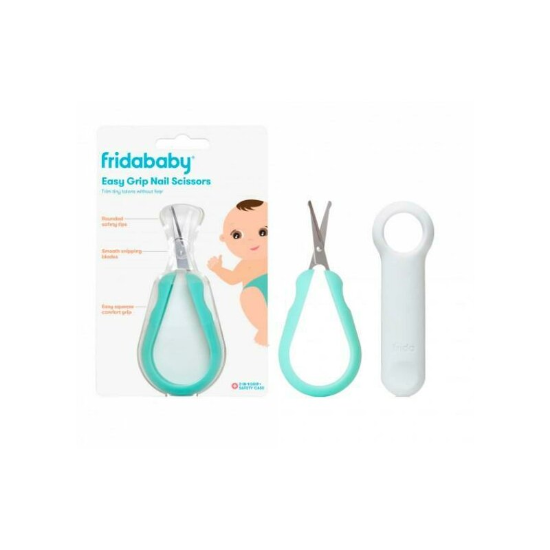 Foarfecuta pentru unghii , Fridababy, Easy Grip, Ergonomica, Cu varf rotunjit, Maner antialunecare, Cu husa de protectie, 0 luni+, Otel inoxidabil, Fara BPA, Verde/Turquoise - gogobaby.ro