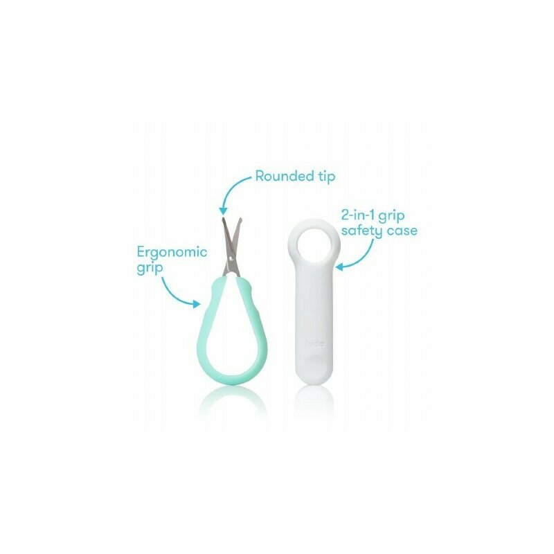 Foarfecuta pentru unghii , Fridababy, Easy Grip, Ergonomica, Cu varf rotunjit, Maner antialunecare, Cu husa de protectie, 0 luni+, Otel inoxidabil, Fara BPA, Verde/Turquoise - gogobaby.ro