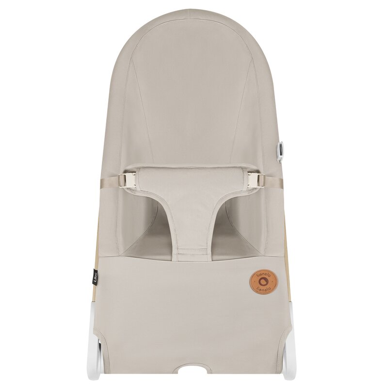 Fotoliu balansoar, Lionelo, Lilac, Cu arcada cu jucarii, Ergonomic, Reglare spatar in 3 pozitii, Pernuta moale invelita in tesatura de bambus, Pliabil, 0-6 luni, Bej