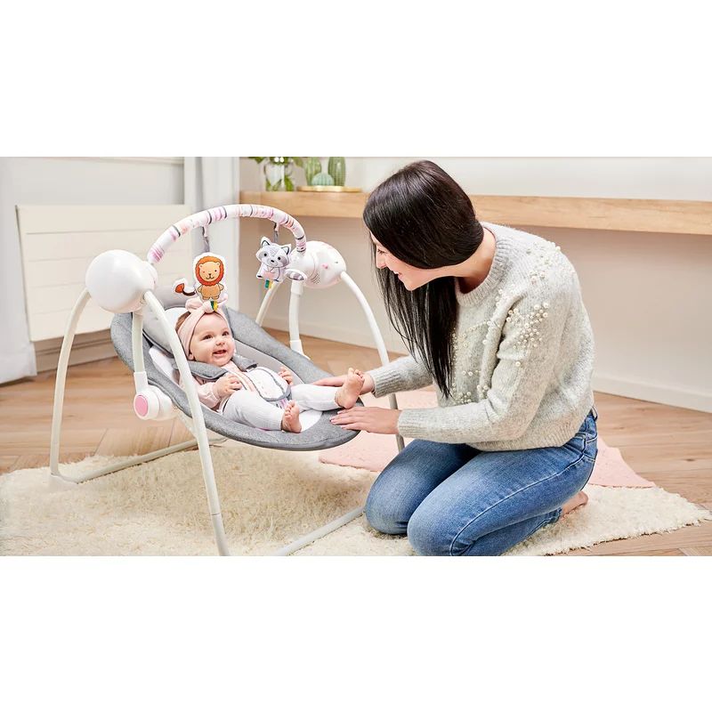 Fotoliu balansoar, Lionelo, Ruben, Electric, Cu spatar reglabil, Cu 12 melodii relaxante si sunete ale naturii, Cu 3 programe de balansare automata, Conform cu standardul european EN 16232, 68x65 cm, Gri/Turcoaz