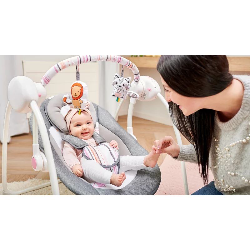 Fotoliu balansoar, Lionelo, Ruben, Electric, Cu spatar reglabil, Cu 12 melodii relaxante si sunete ale naturii, Cu 3 programe de balansare automata, Conform cu standardul european EN 16232, 68x65 cm, Gri/Turcoaz