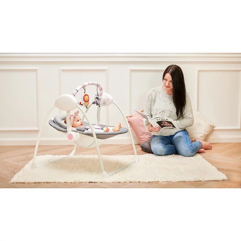 Fotoliu balansoar, Lionelo, Ruben, Electric, Cu spatar reglabil, Cu 12 melodii relaxante si sunete ale naturii, Cu 3 programe de balansare automata, Conform cu standardul european EN 16232, 68x65 cm, Gri/Turcoaz