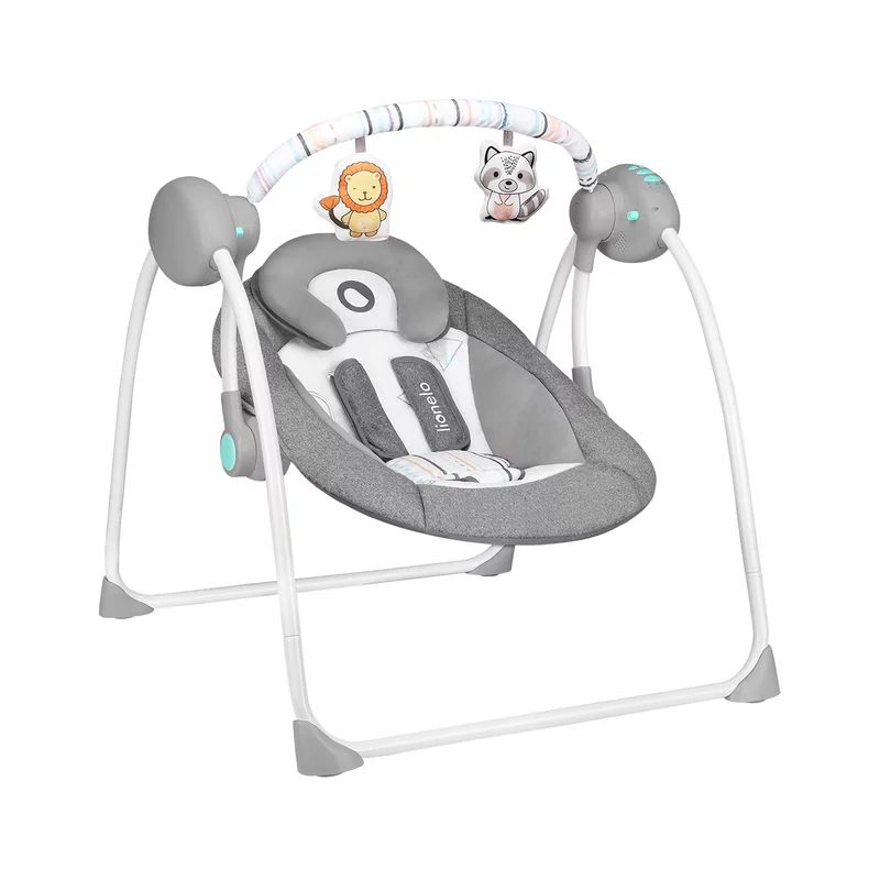 Fotoliu balansoar, Lionelo, Ruben, Electric, Cu spatar reglabil, Cu 12 melodii relaxante si sunete ale naturii, Cu 3 programe de balansare automata, Conform cu standardul european EN 16232, 68x65 cm, Gri/Turcoaz