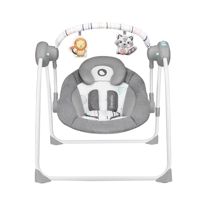 Fotoliu balansoar, Lionelo, Ruben, Electric, Cu spatar reglabil, Cu 12 melodii relaxante si sunete ale naturii, Cu 3 programe de balansare automata, Conform cu standardul european EN 16232, 68x65 cm, Gri/Turcoaz