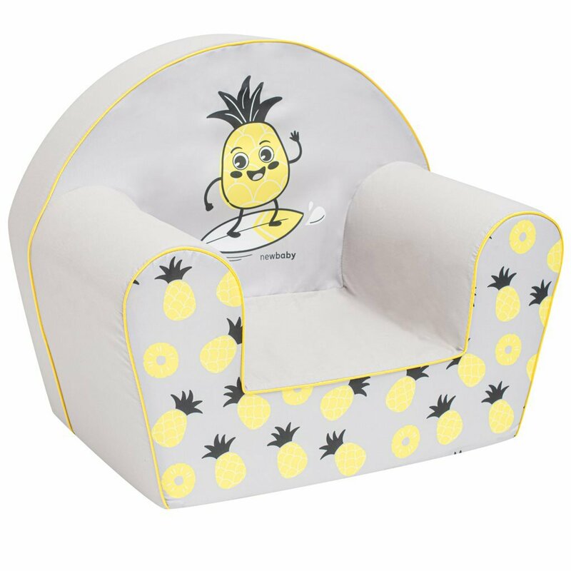 Fotoliu din burete, New Baby, Pentru copii, 42x53, Din spuma, Cu husa din bumbac, 9 luni - 5 ani, Pineapple - gogobaby.ro