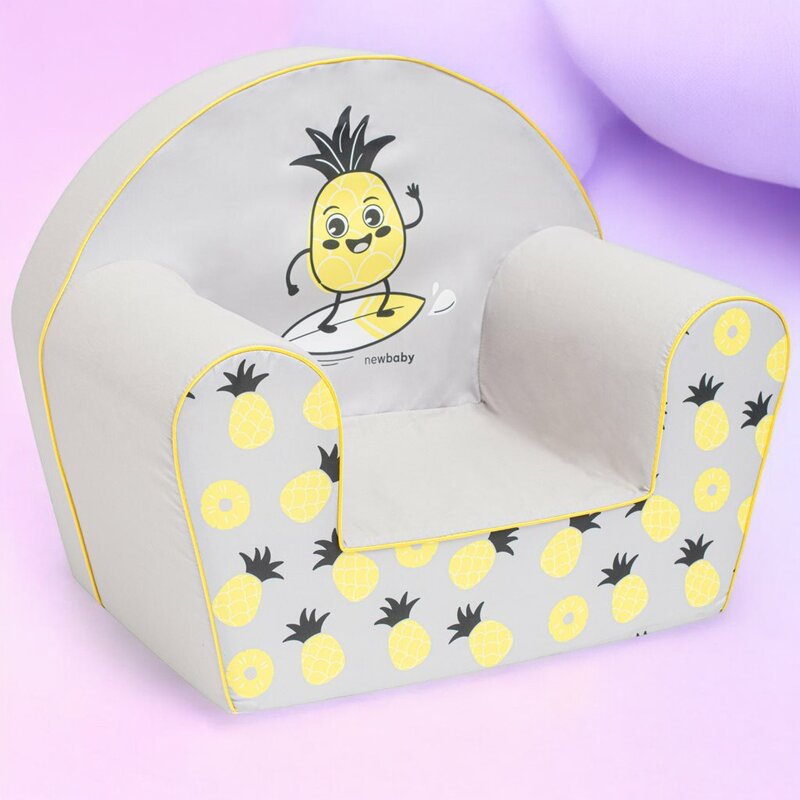 Fotoliu din burete, New Baby, Pentru copii, 42x53, Din spuma, Cu husa din bumbac, 9 luni - 5 ani, Pineapple - gogobaby.ro