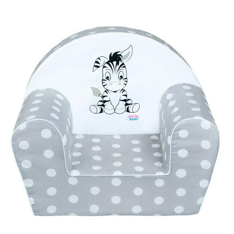 Fotoliu din burete, New Baby, Pentru copii, 42x53, Din spuma, Cu husa din bumbac, 9 luni - 5 ani, Zebra Grey